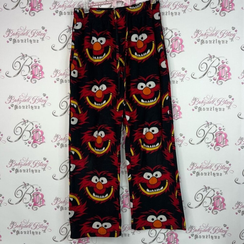 Disney pj bottoms muppets fleece warm cozy soft Black and Red Pajama Pants - Picture 1 of 7